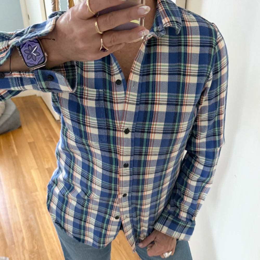 Madewell Classic Plaid Flannel Shirt | Blue Green White | Size M - Picture 2 of 11
